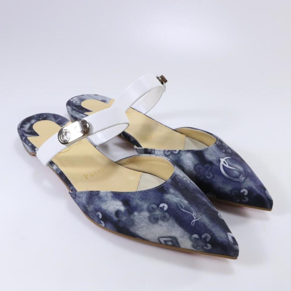 Choc Lock Flat Jeans Blue Tie Dye Logo Print Denim Mules Flats d547